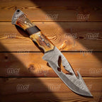 Hand-Forged Damascus Hunting & Skinning Knife – Personalized Gift with Leather Sheath