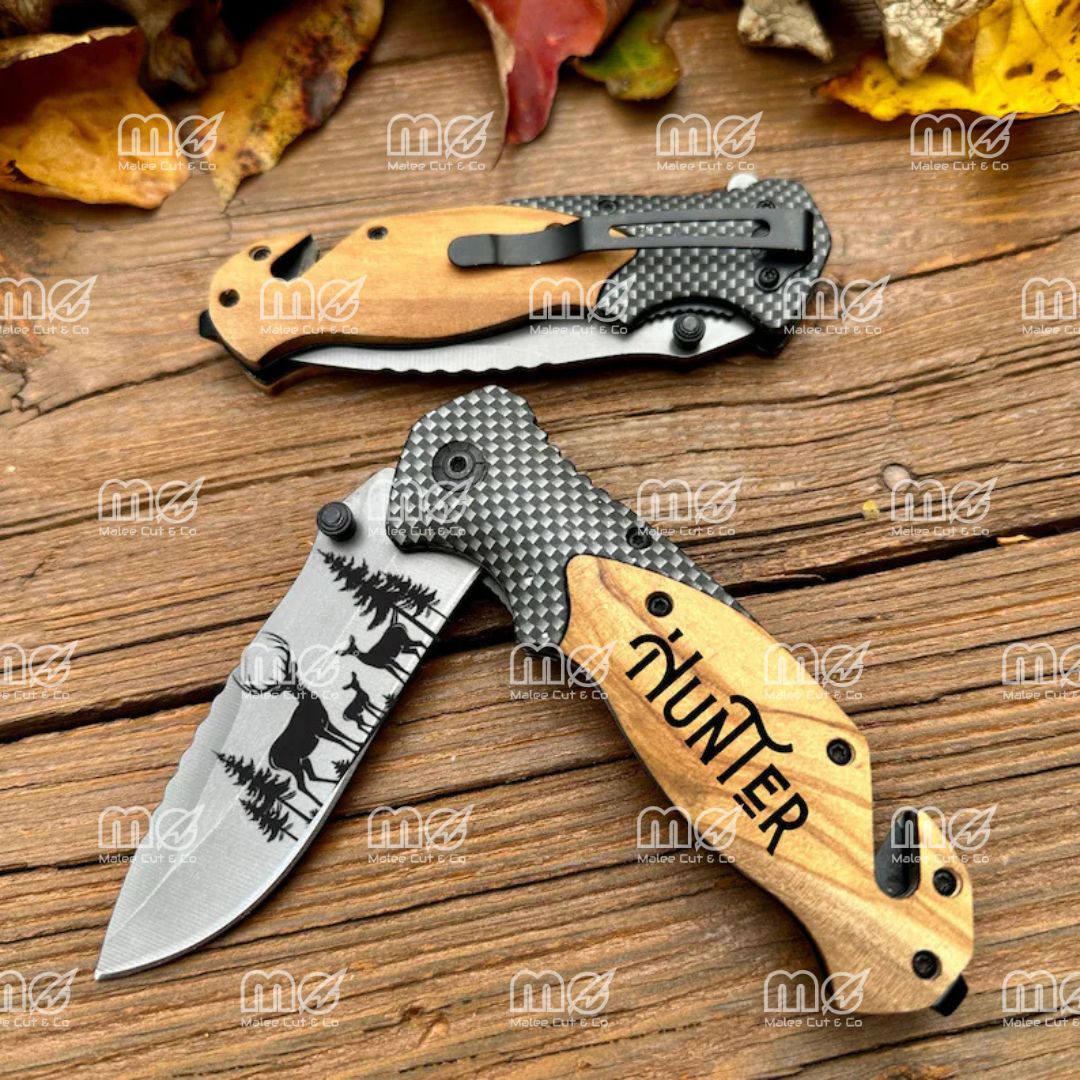 Engraved Deer Family Pocket Knife – Custom Folding Knife for Hunters