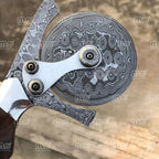 Premium Hand Forged Damascus Steel Pizza Cutter Wheel With Sheath