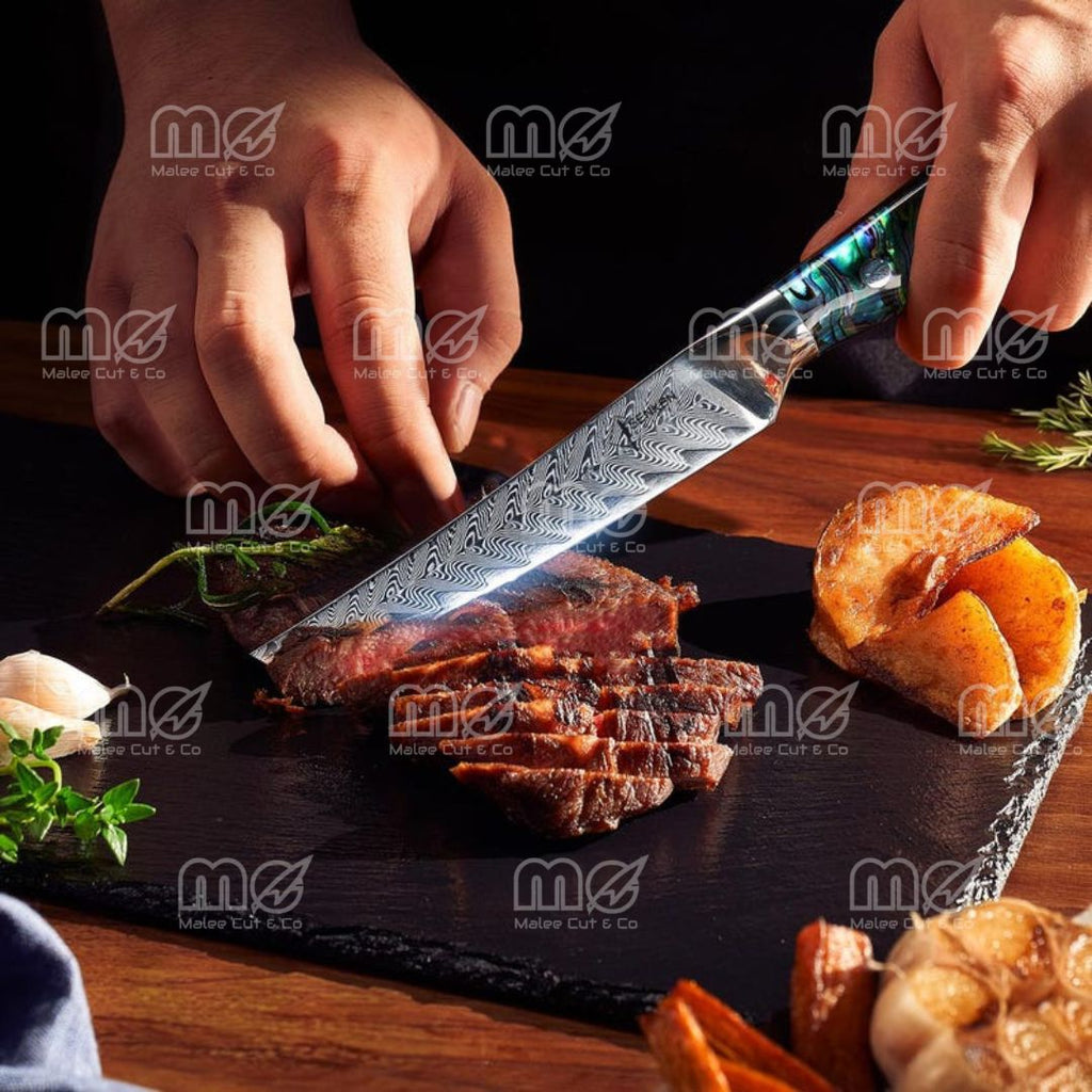 11-Piece Real Abalone Shell Damascus Knife Set with Acacia Wood Block