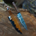 Handmade Copper Damascus Chef Knife | Full Tang With Leather Sheath