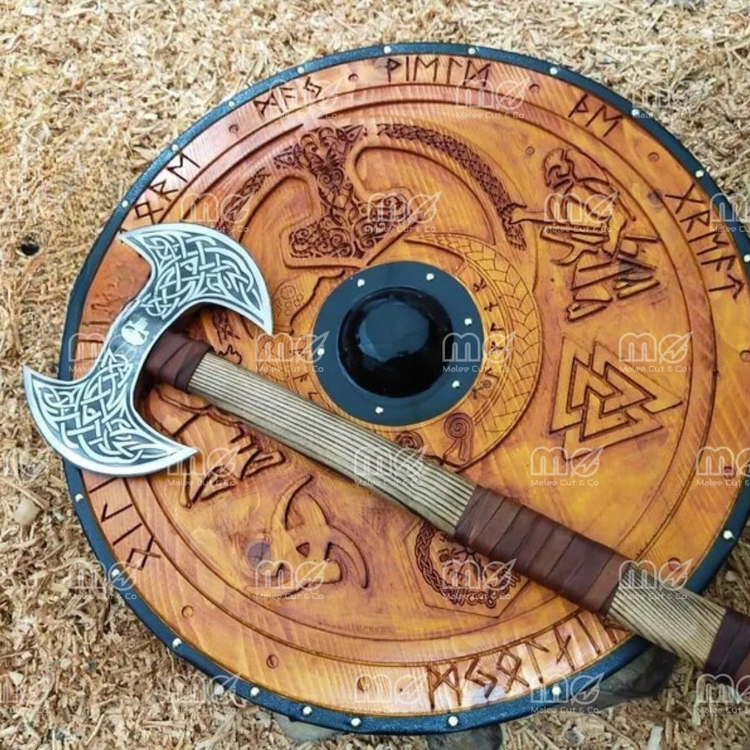 Handcrafted Viking Shield & Axe Set – Norse Wall Art & Unique Gift for Him