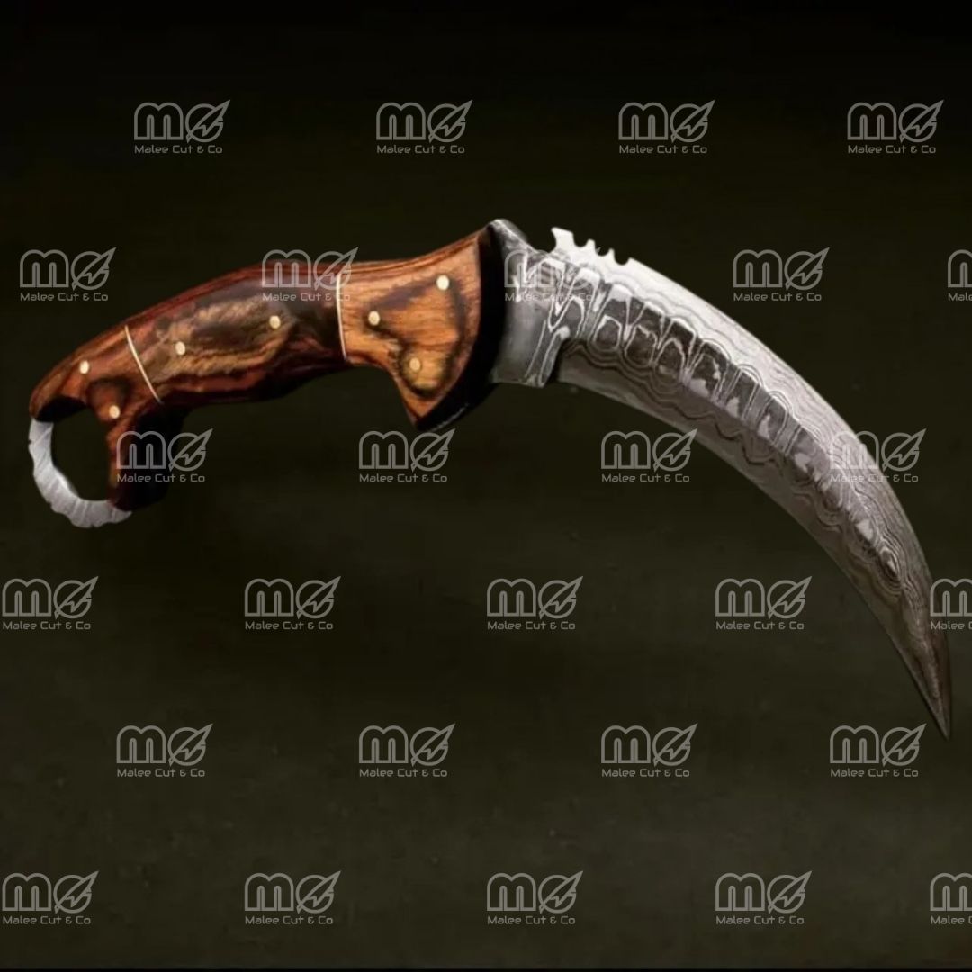 Handmade Damascus Steel Karambit Knife – Pakka Wood Handle & Leather Sheath