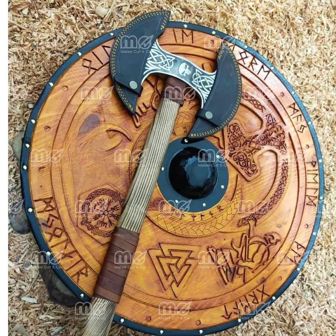 Handcrafted Viking Shield & Axe Set – Norse Wall Art & Unique Gift for Him