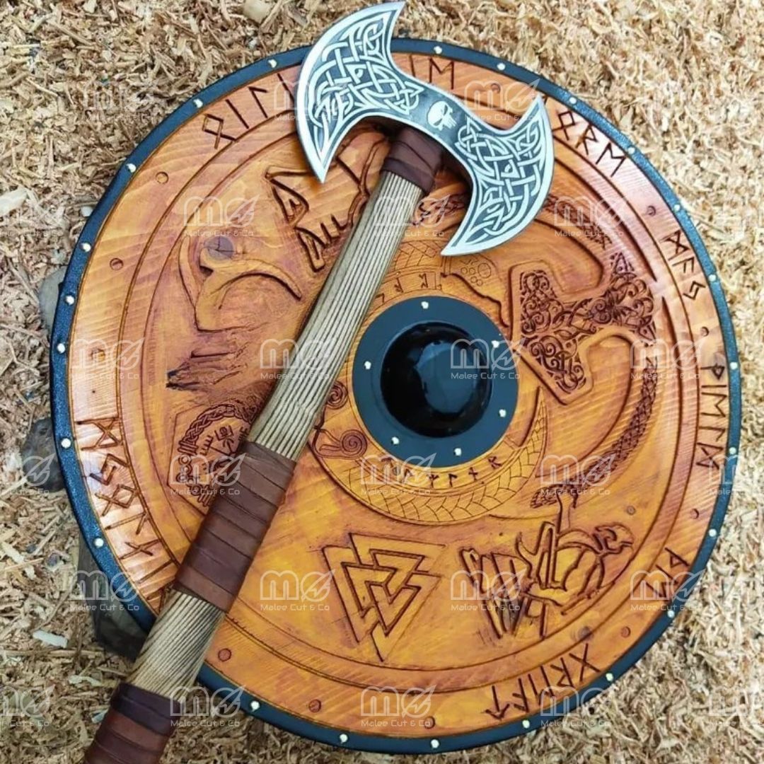 Handcrafted Viking Shield & Axe Set – Norse Wall Art & Unique Gift for Him