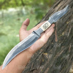 Handmade Damascus Double Blade Knife – Stag Antler & Wood Handle