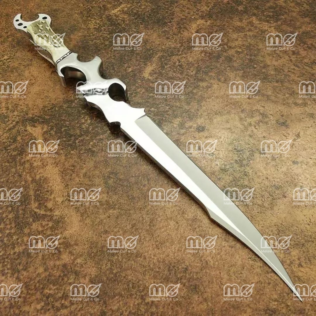 D2 Steel Survival Bowie Knife – Stag Handle, Leather Sheath