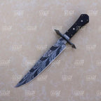 15" Handmade Feather Damascus Bowie Knife – Wenge Wood Handle With Leather Sheath