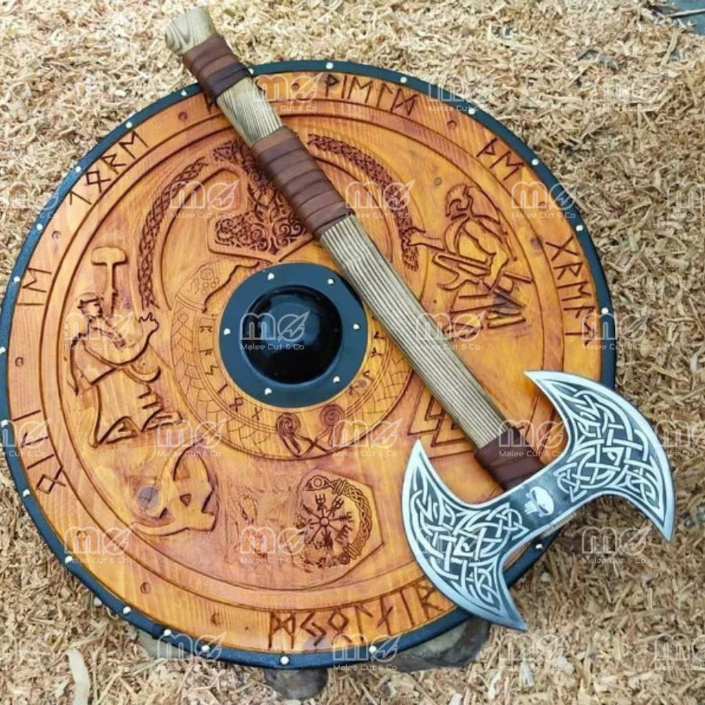 Handcrafted Viking Shield & Axe Set – Norse Wall Art & Unique Gift for Him