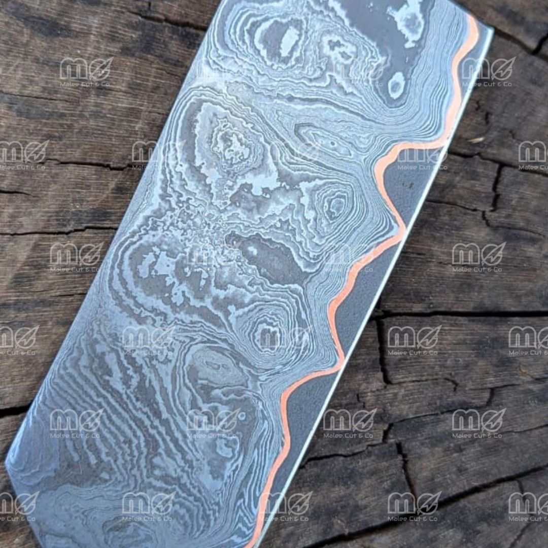 Handforged Copper Damascus Chef Cleaver Knife | Wood Handle & Leather Sheath