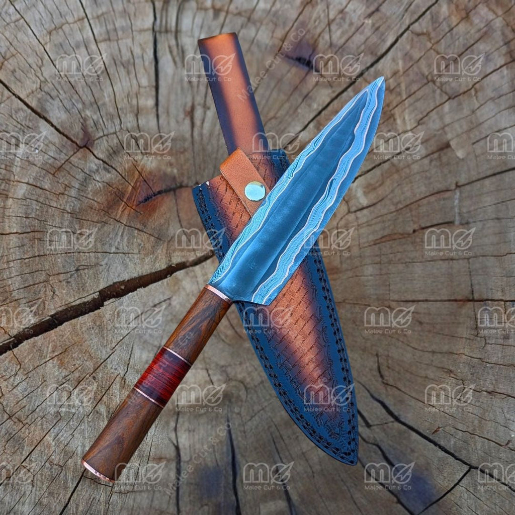 Copper Damascus Fillet Knife Set | Handmade Cu Mai Chef Knife