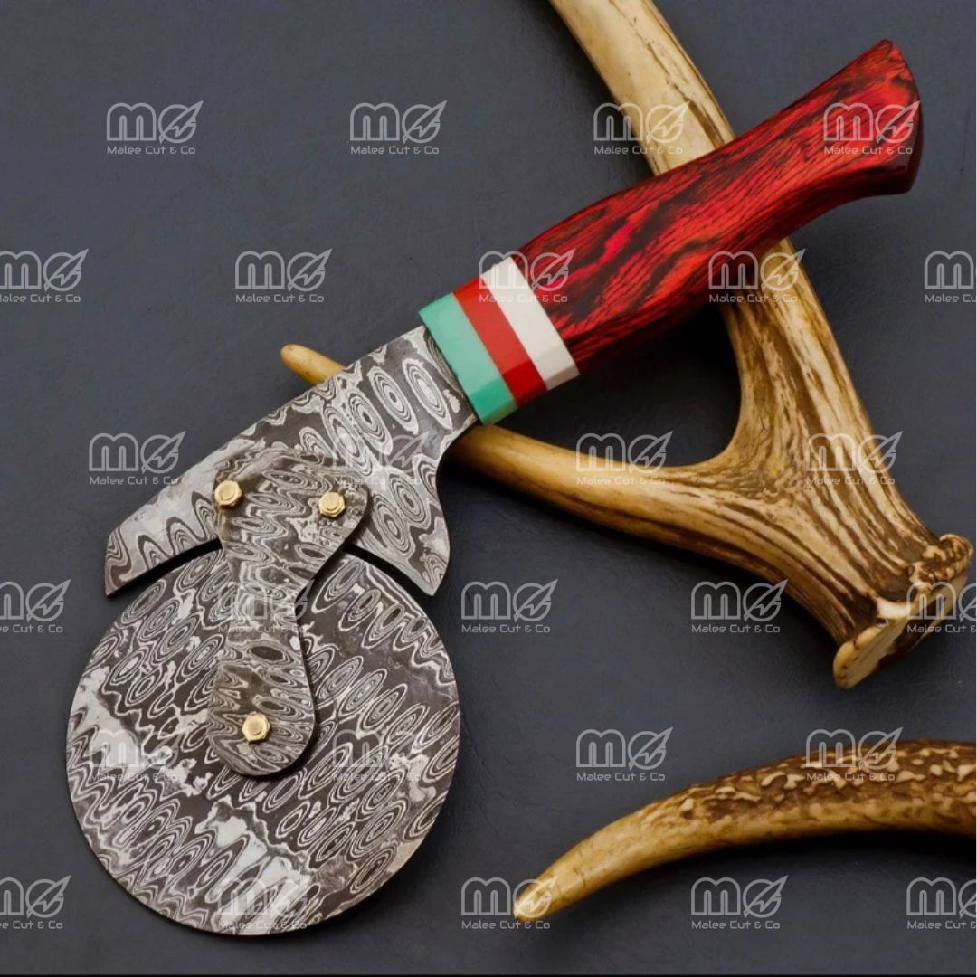 Handmade Damascus Steel Pizza Cutter – Sharp & Durable Pizza Slicer