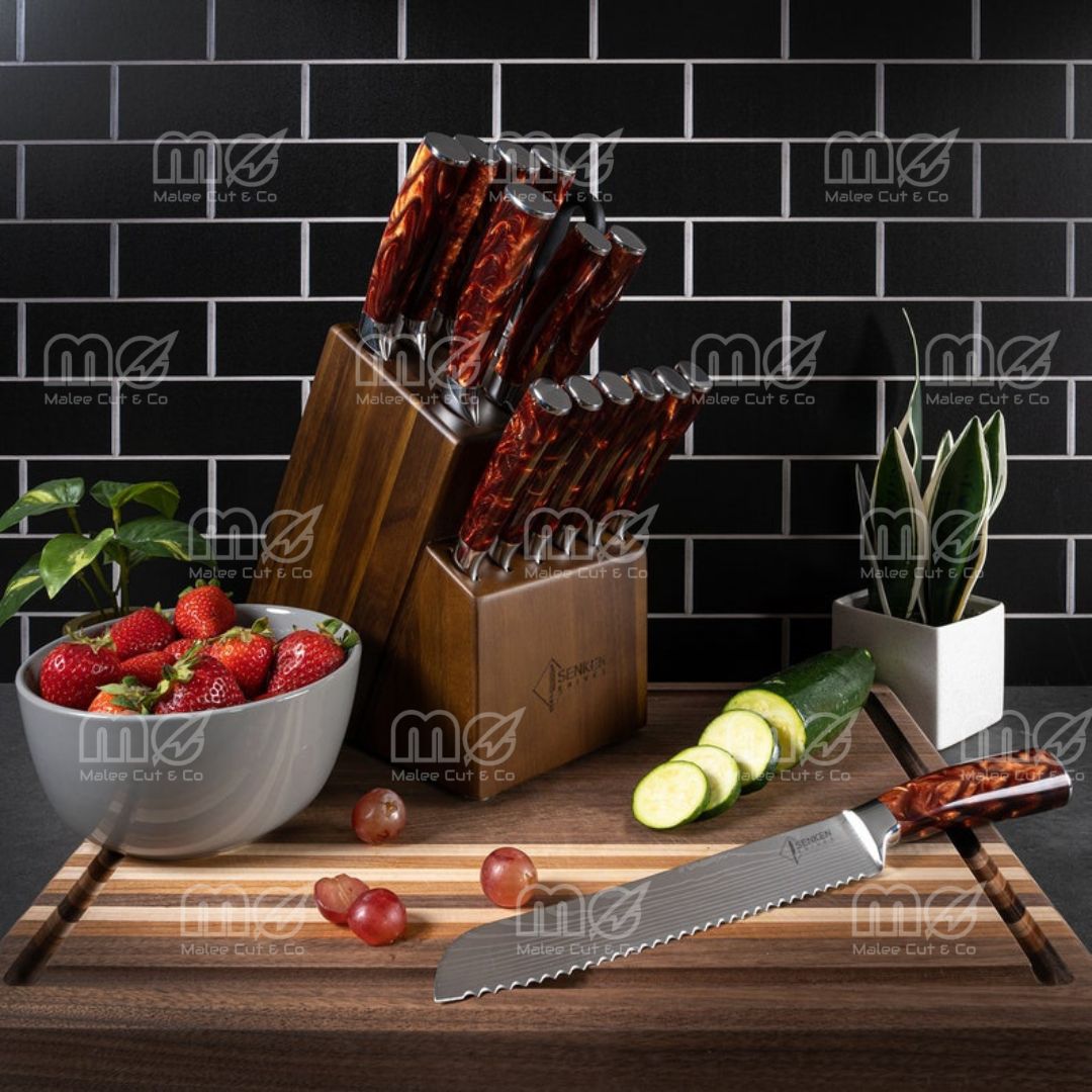 16-Piece Acacia Wood Knife Block Set