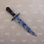 15" Handmade Feather Damascus Bowie Knife – Wenge Wood Handle With Leather Sheath