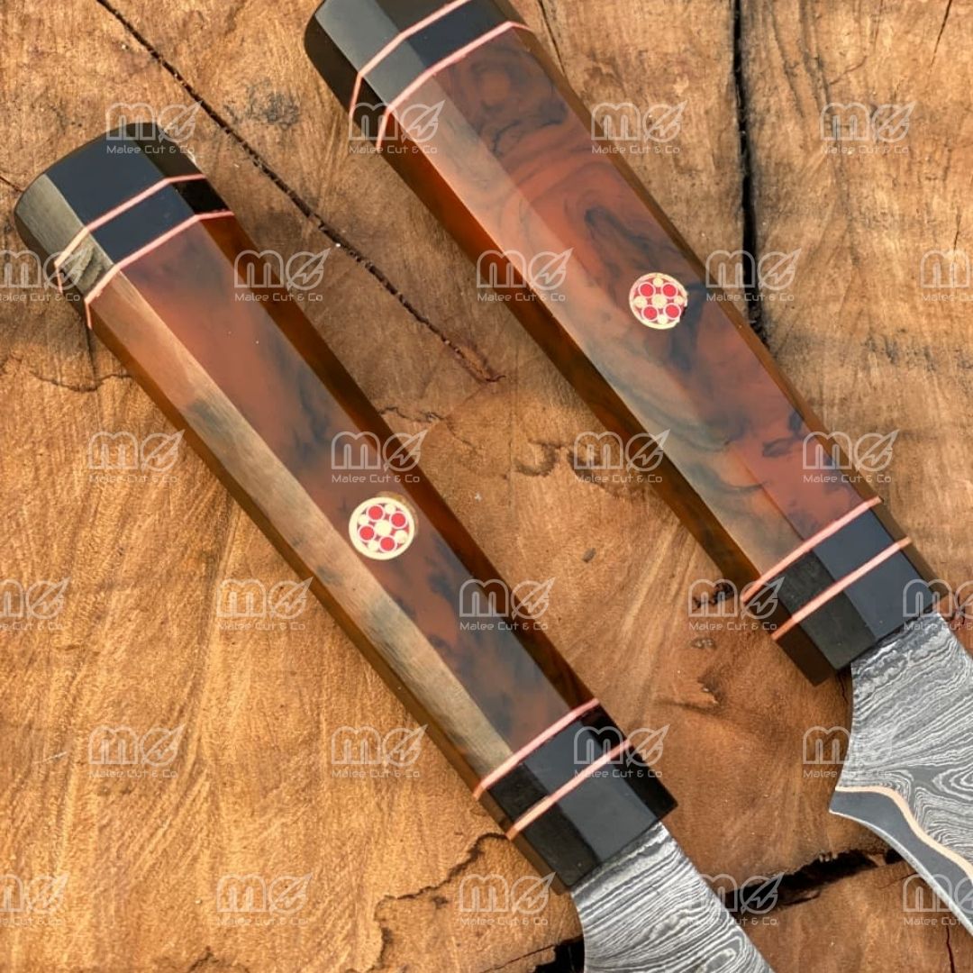 Copper Damascus Fillet Knife Set | Handmade Cu Mai Chef Knife
