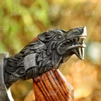 Custom Wolf Viking Axe – Hand Forged Carbon Steel Bearded Axe With Leather Sheath