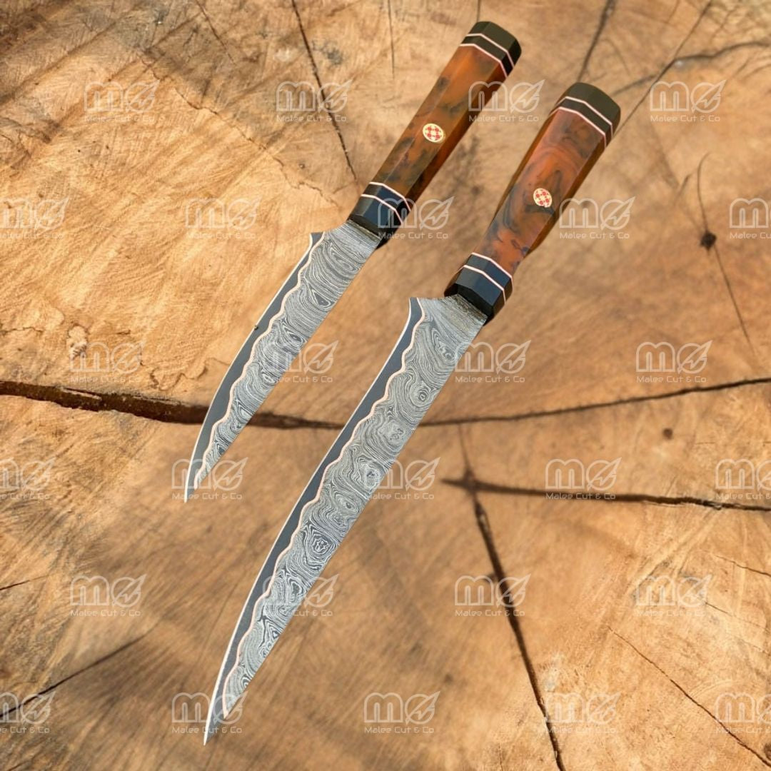 Copper Damascus Fillet Knife Set | Handmade Cu Mai Chef Knife