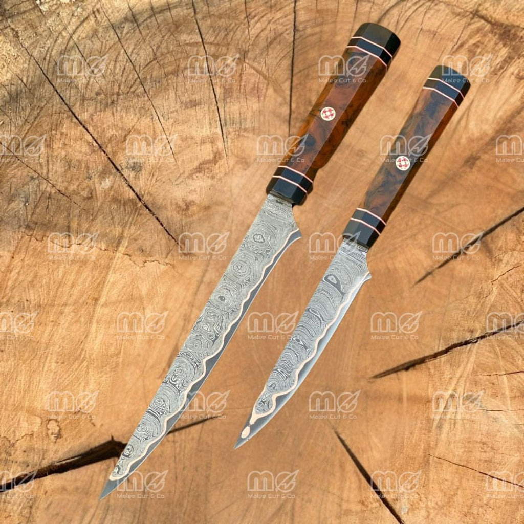 Copper Damascus Fillet Knife Set | Handmade Cu Mai Chef Knife
