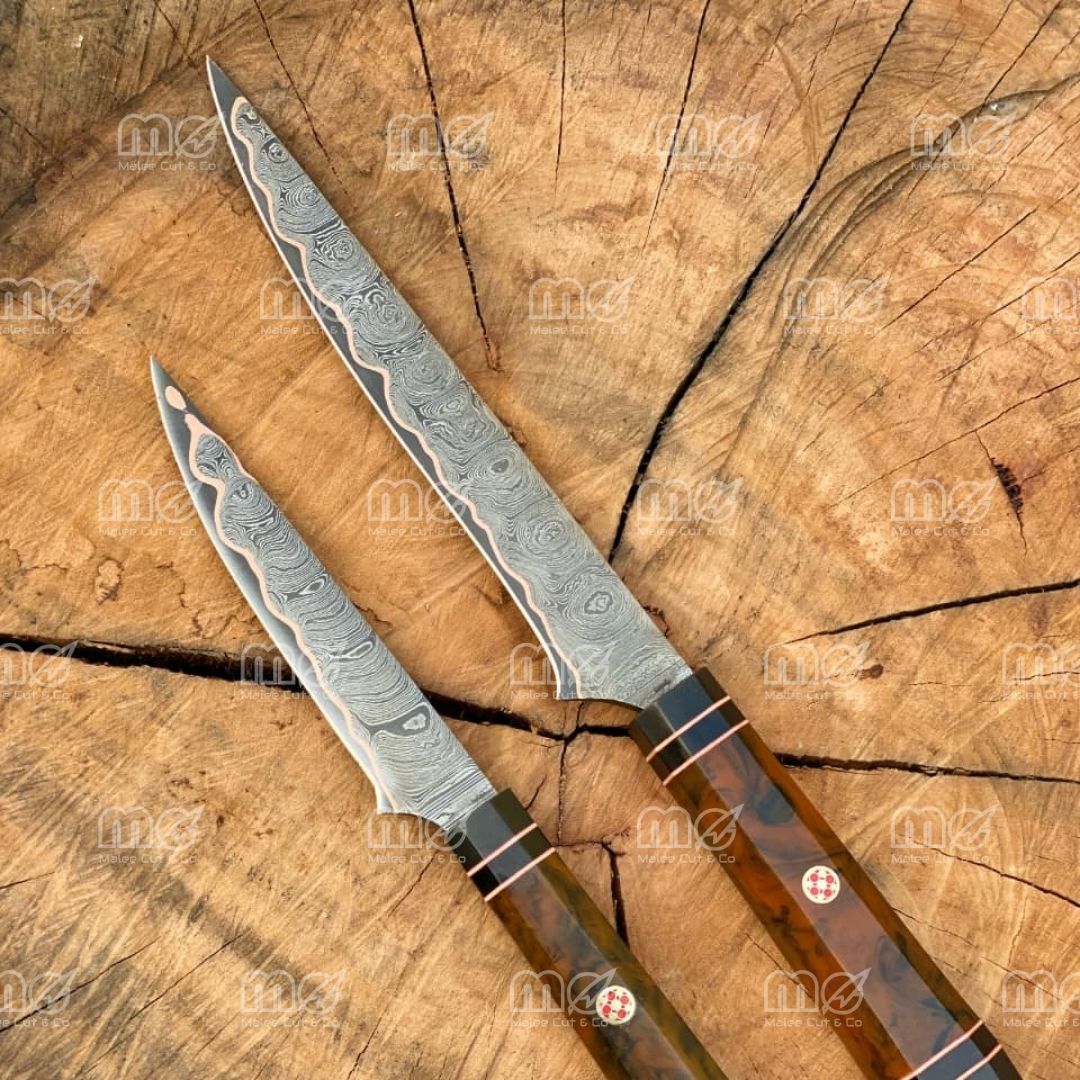 Copper Damascus Fillet Knife Set | Handmade Cu Mai Chef Knife