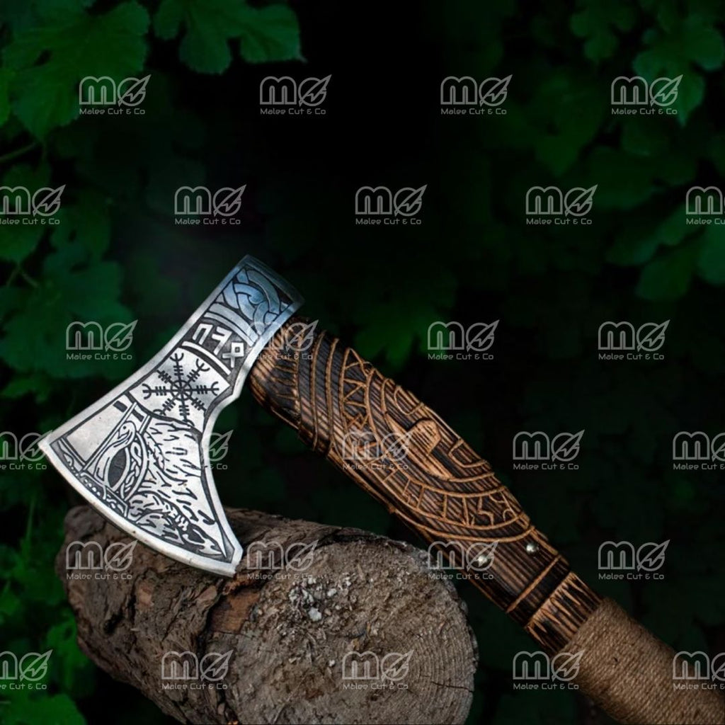 Ragnar Handmade Viking Axe | Forged Carbon Steel Camping Hatchet With Rosewood & Ash Handle