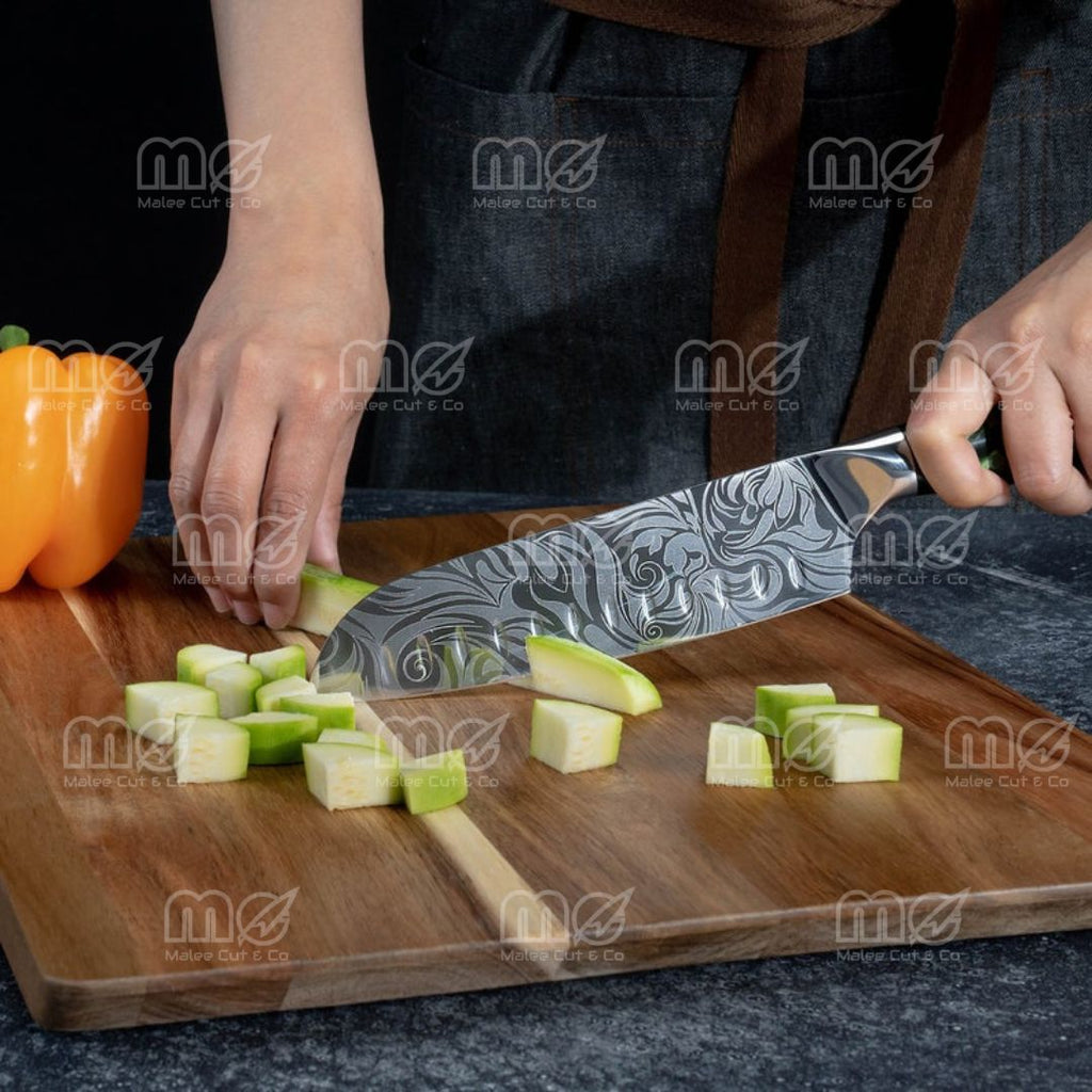 16-Piece Japanese Chef Knife Block Set – Green Resin Handles & Acacia Wood Block