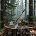 Handcrafted Viking Double-Head Axe | Engraved Steel Blade & Ash Wood Handle