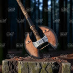 Handcrafted Viking Double-Head Axe | Engraved Steel Blade & Ash Wood Handle
