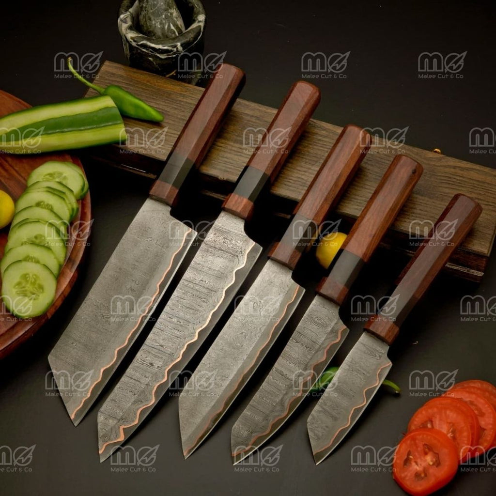 Handmade Copper Damascus Steel Chef Knife Set | Premium Chef Knifes
