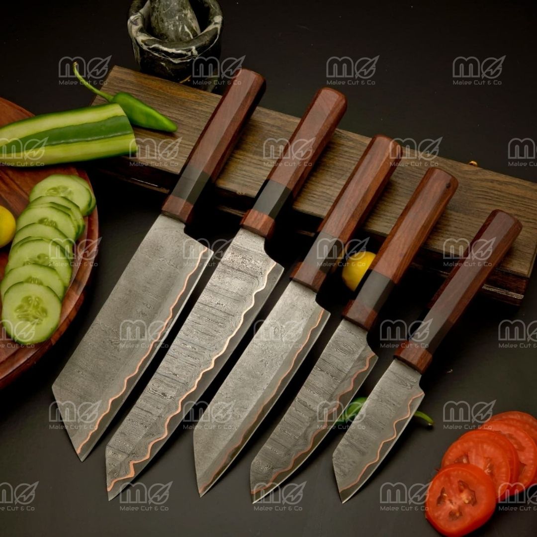 Handmade Copper Damascus Steel Chef Knife Set | Premium Chef Knifes