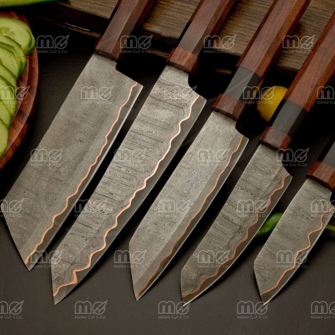 Handmade Copper Damascus Steel Chef Knife Set | Premium Chef Knifes