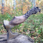 Custom Handmade Fenrir Viking Axe – Engraved Carbon Steel Blade With Norse Wolf Design & Leather Sheath