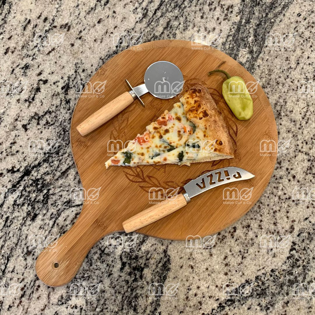 Personalized Pizza Cutter & Knife Gift Set with Engraved Box