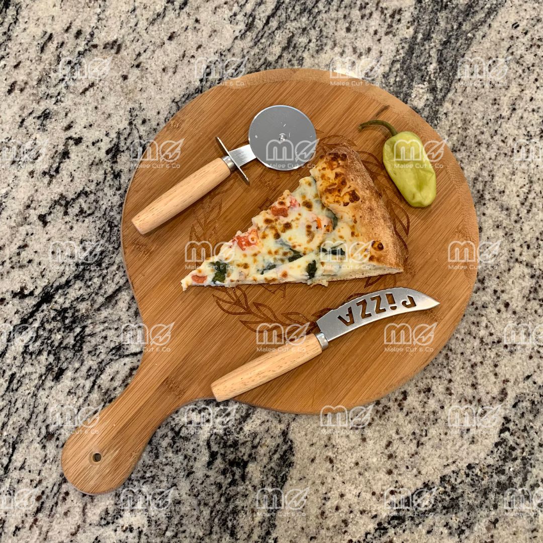 Personalized Pizza Cutter & Knife Gift Set with Engraved Box