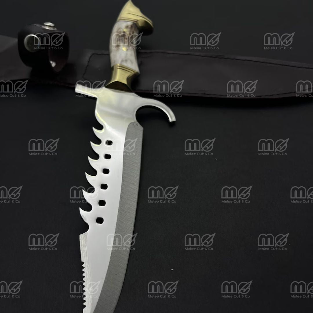 Custom Handmade Hunting Knife With Deer Antler & Wolf Brass Guard