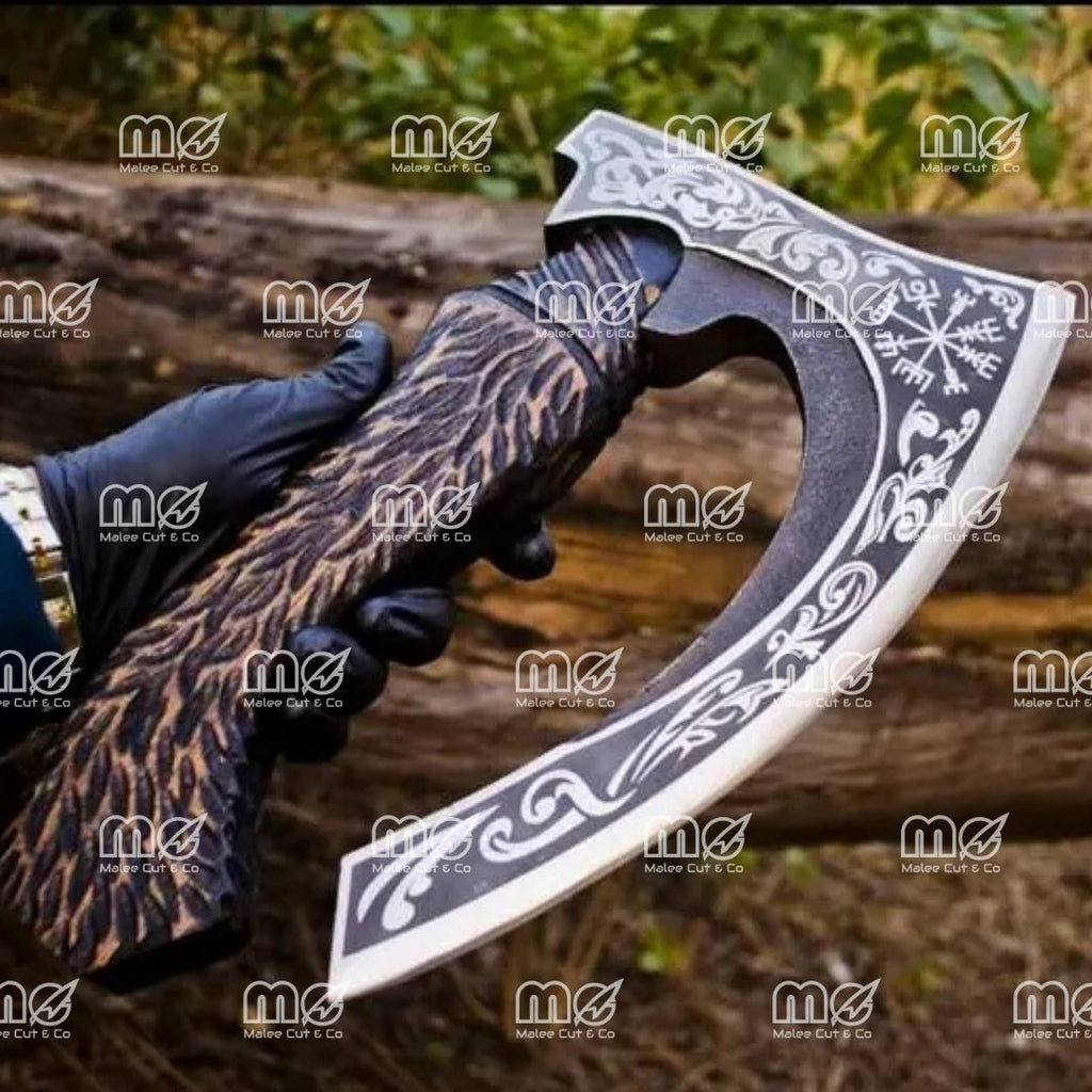 Original Custom Hand Forged Viking Bearded Pizza Cutter Axe