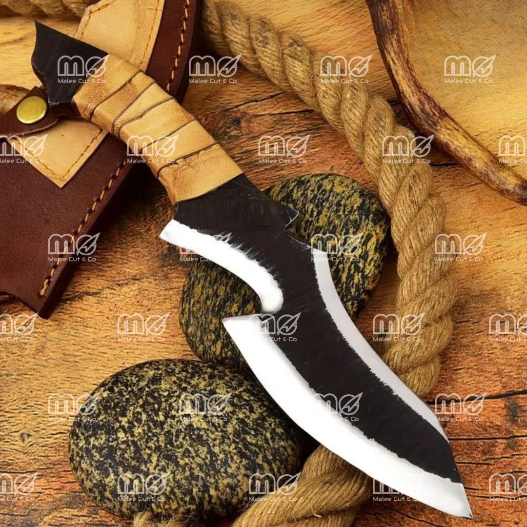 Custom Handmade Brown Zigzag Bowie Knife – Premium Carbon Steel Hunting Blade With Leather Sheath