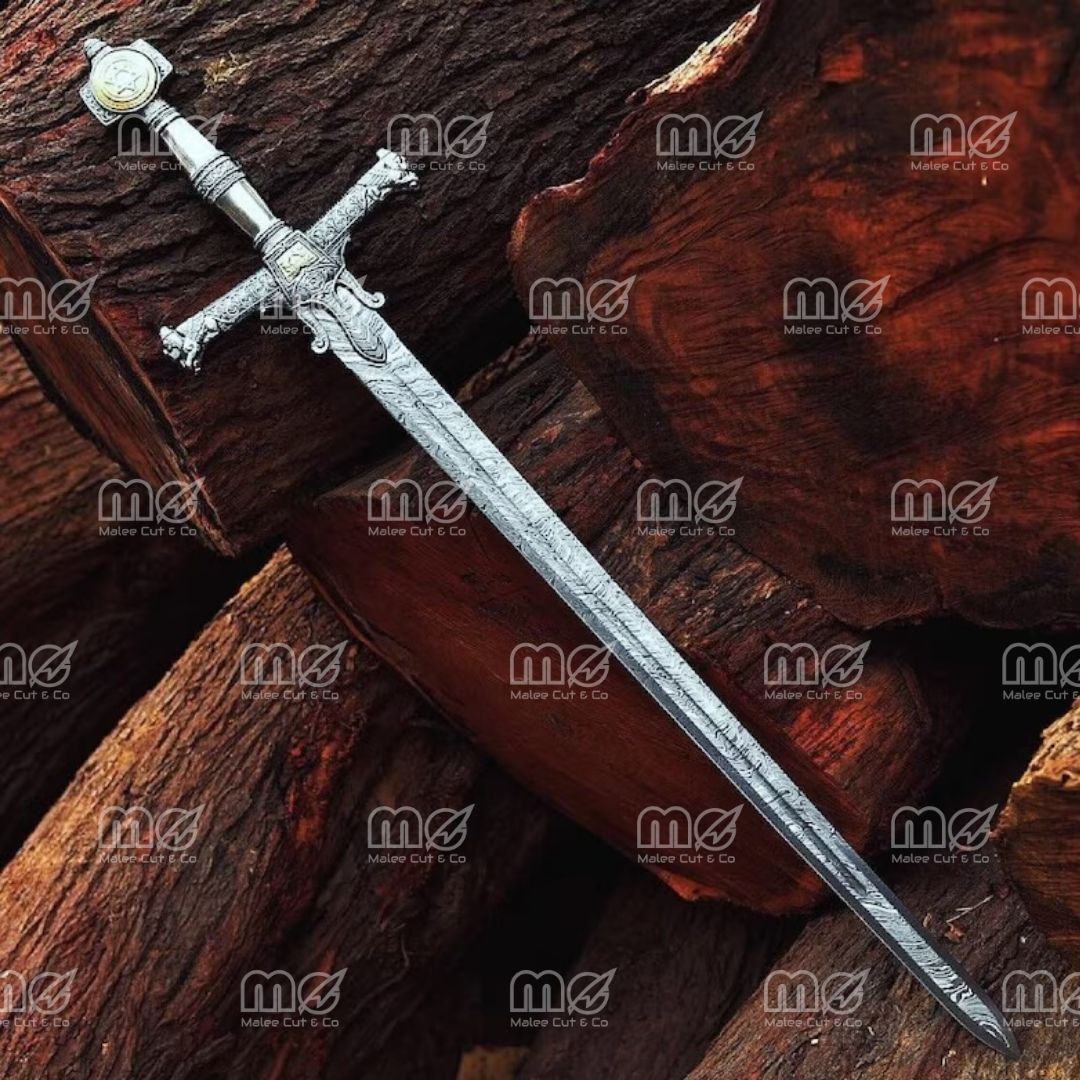 Damascus Steel King Solomon Sword With Leather Sheath