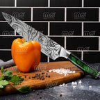 16-Piece Japanese Chef Knife Block Set – Green Resin Handles & Acacia Wood Block