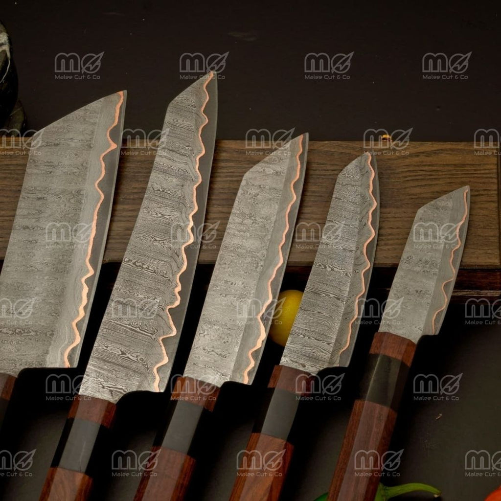 Handmade Copper Damascus Steel Chef Knife Set | Premium Chef Knifes