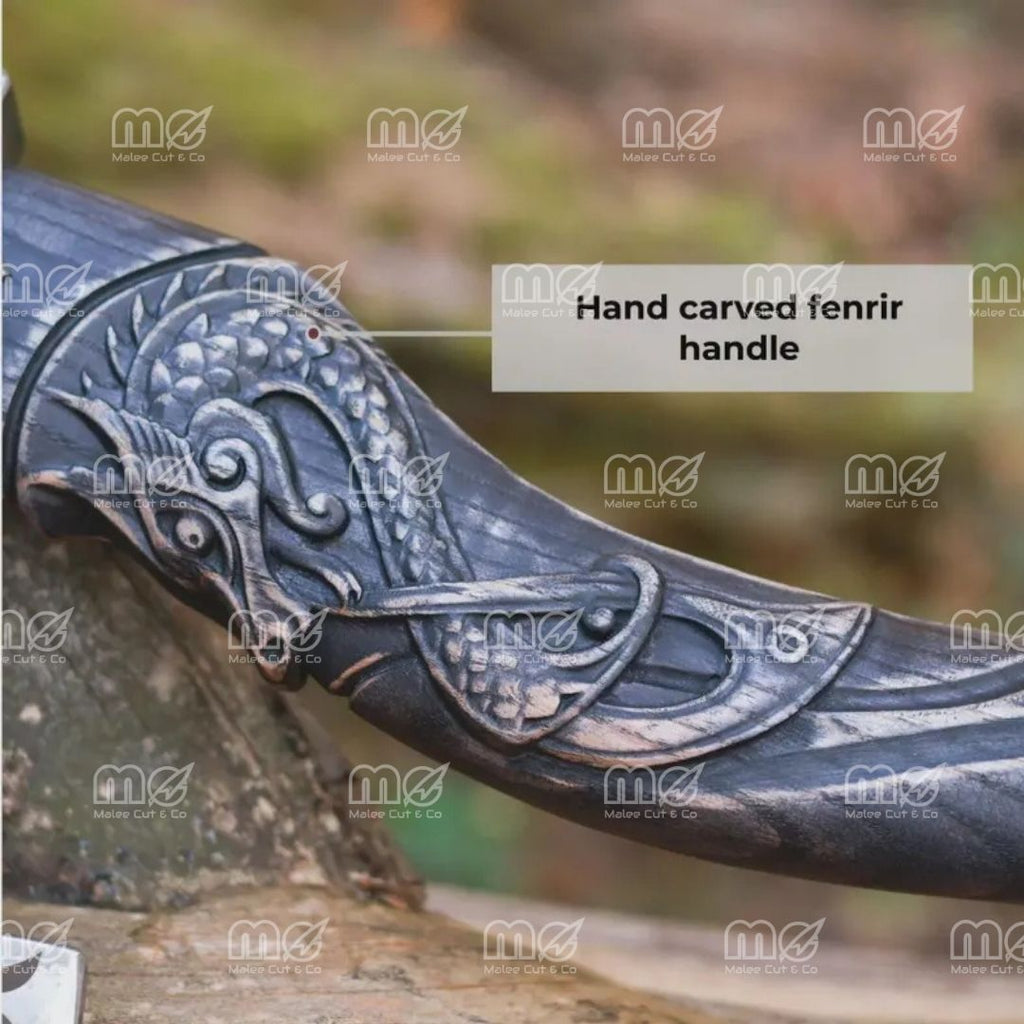 Authentic Hand Forged Viking Axe – Norse Hatchet with Intricately Carved Handle & Leather Sheath
