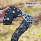 Authentic Hand Forged Viking Axe – Norse Hatchet with Intricately Carved Handle & Leather Sheath