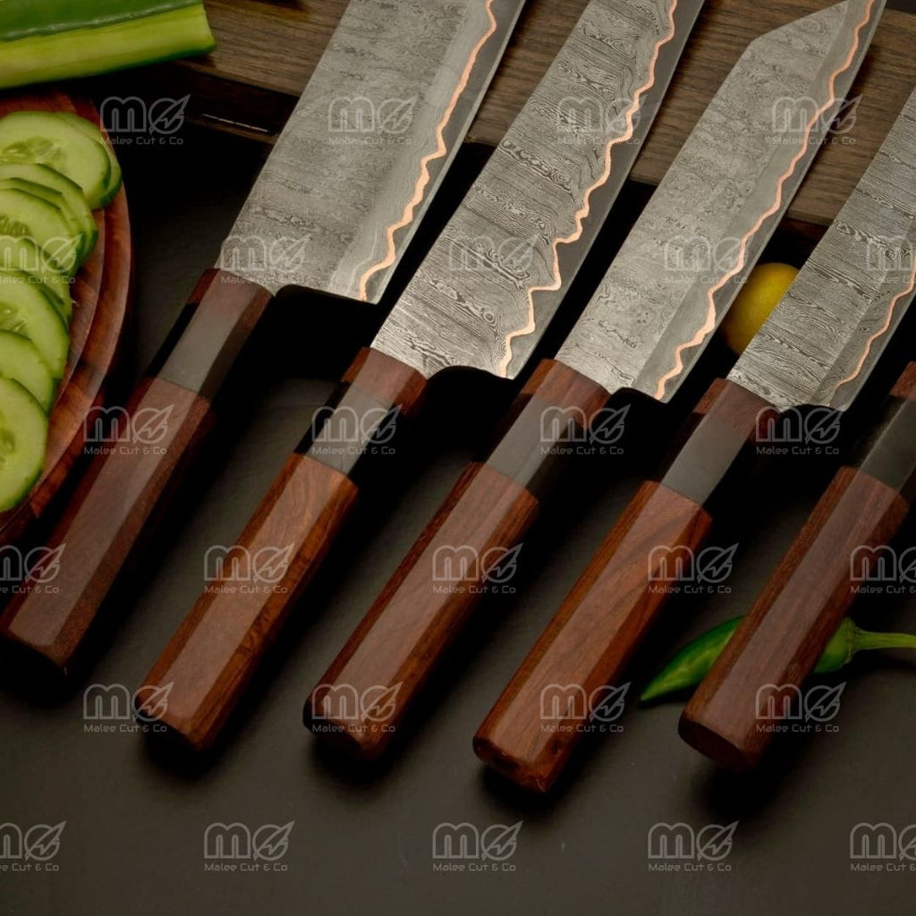 Handmade Copper Damascus Steel Chef Knife Set | Premium Chef Knifes