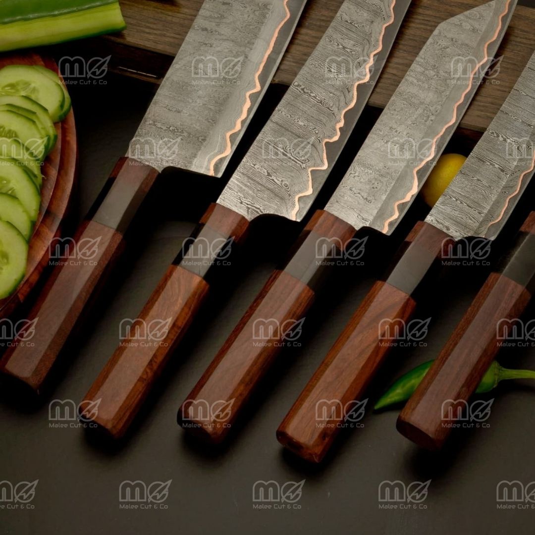 Handmade Copper Damascus Steel Chef Knife Set | Premium Chef Knifes