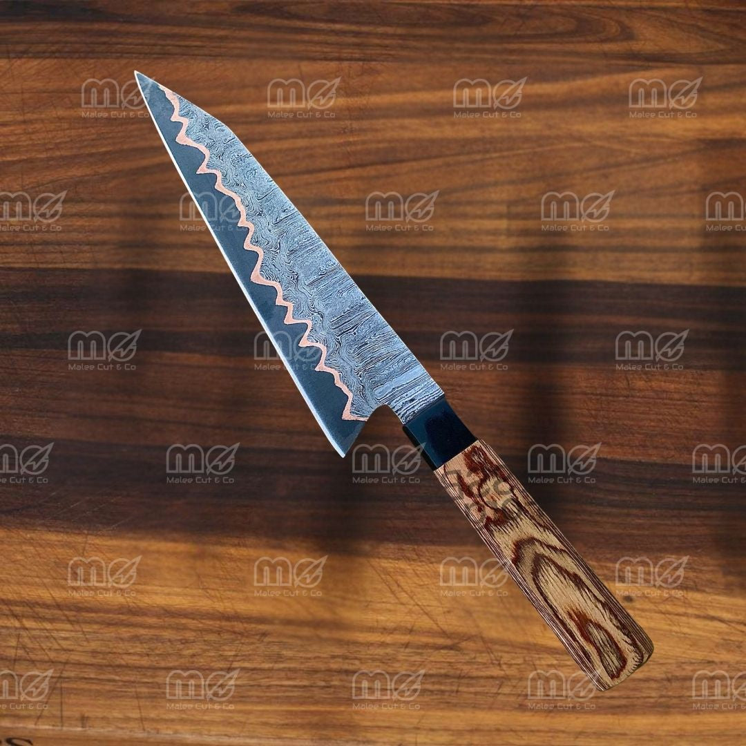 Handmade Copper Damascus Chef Knife | Resin & Pakka Wood Handle