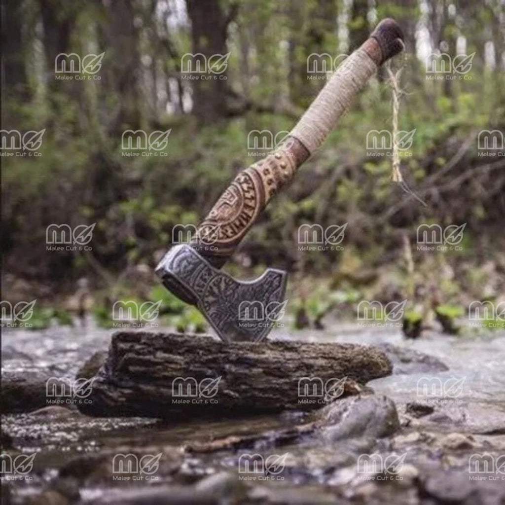 Personalized Viking Forged Axe – Ragnar Bearded Battle Hatchet