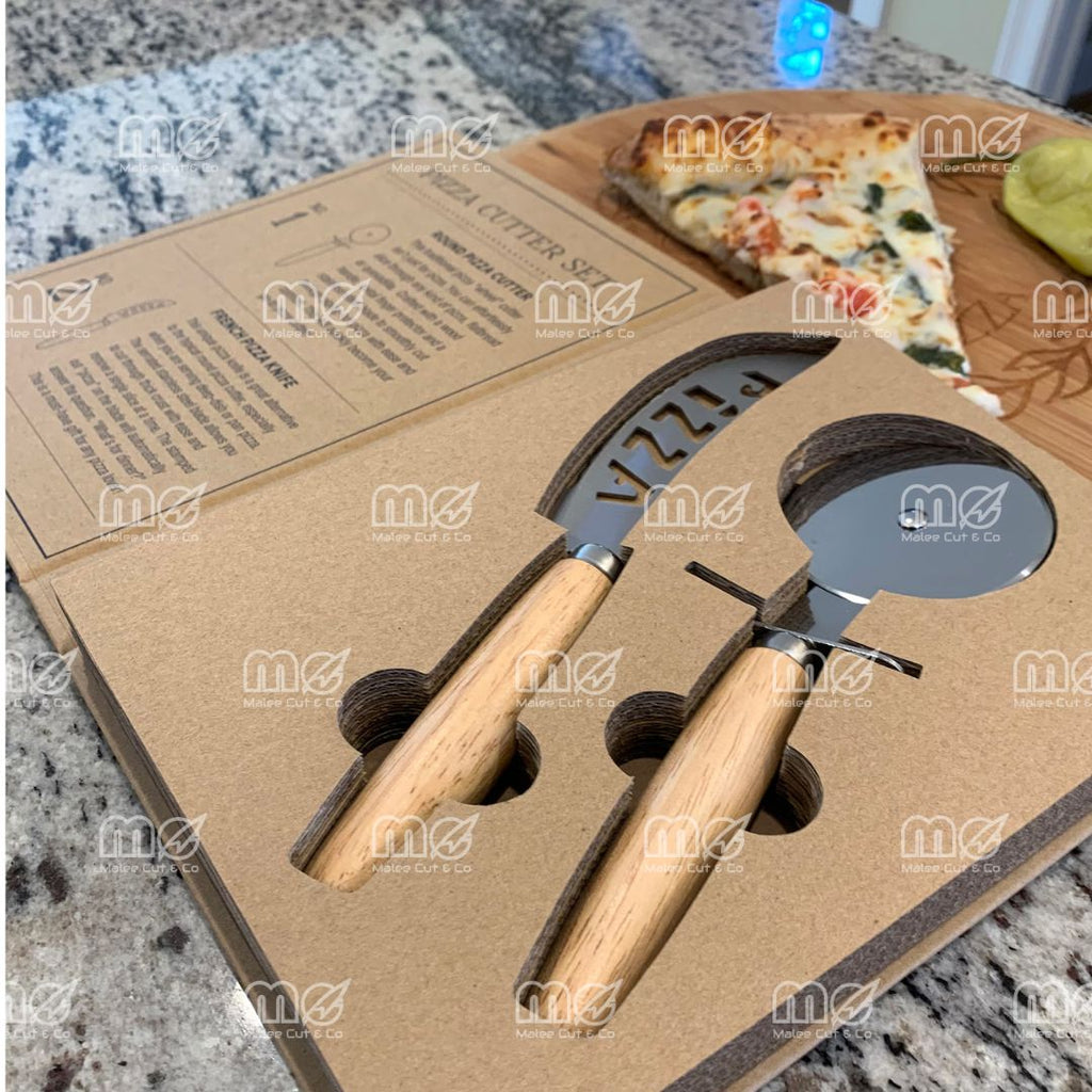 Personalized Pizza Cutter & Knife Gift Set with Engraved Box