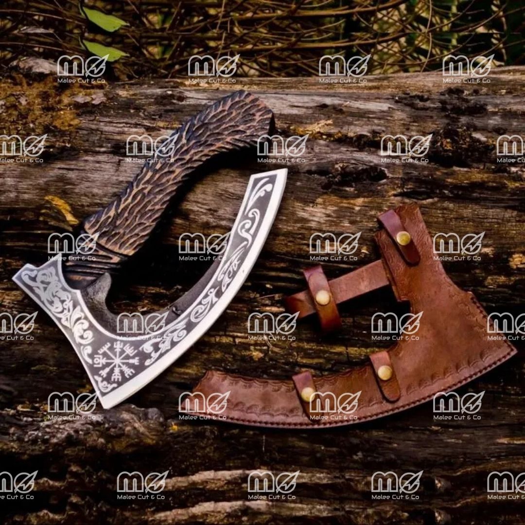 Original Custom Hand Forged Viking Bearded Pizza Cutter Axe