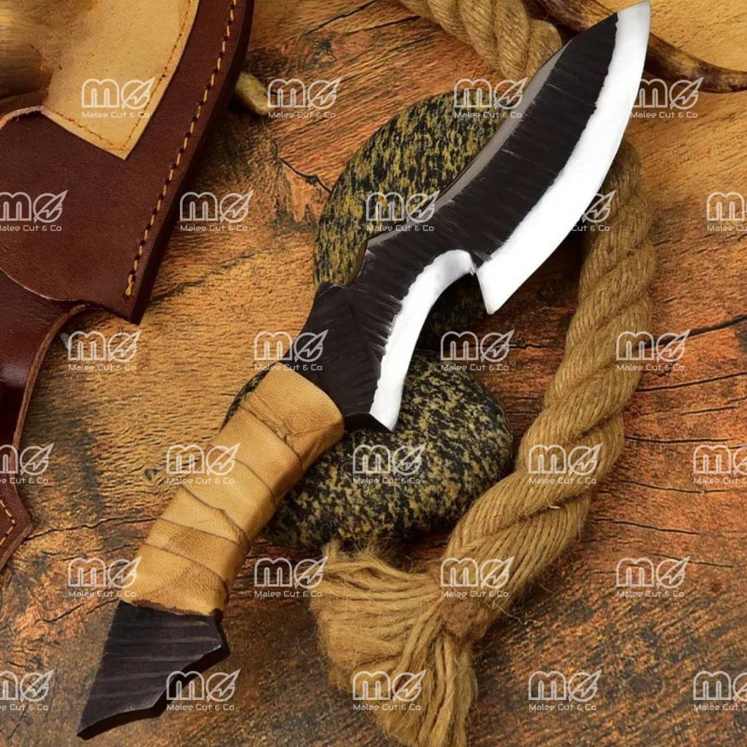 Custom Handmade Brown Zigzag Bowie Knife – Premium Carbon Steel Hunting Blade With Leather Sheath