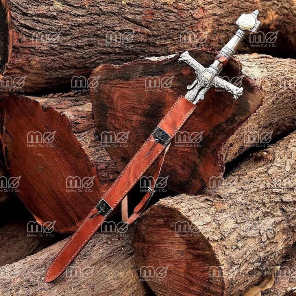 Damascus Steel King Solomon Sword With Leather Sheath