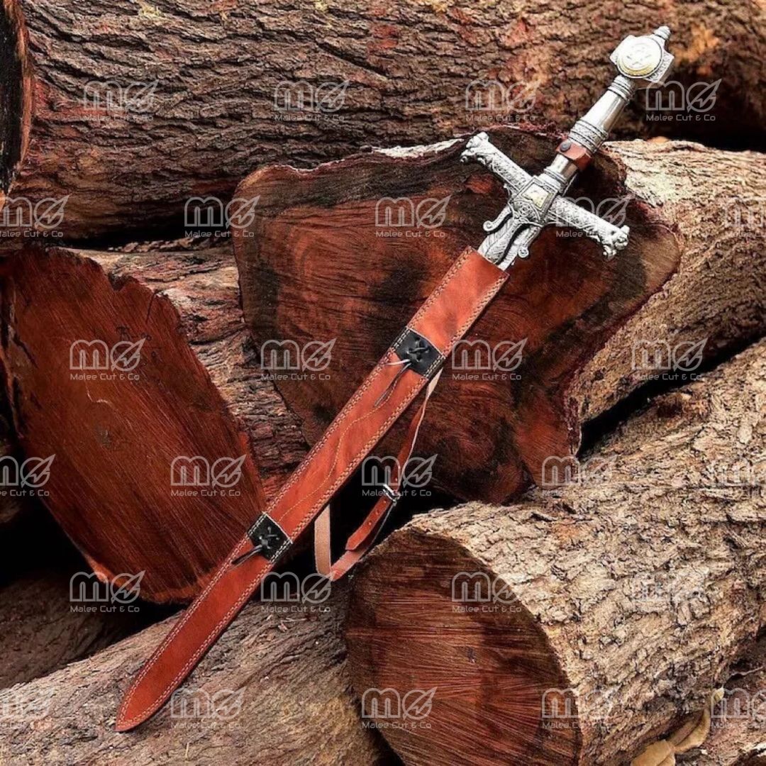Damascus Steel King Solomon Sword With Leather Sheath